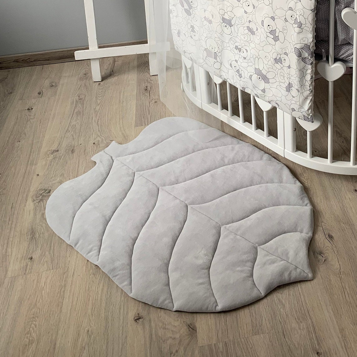 Grey Nursery rug baby play mat scandinavian rug Grey leaf Etsy