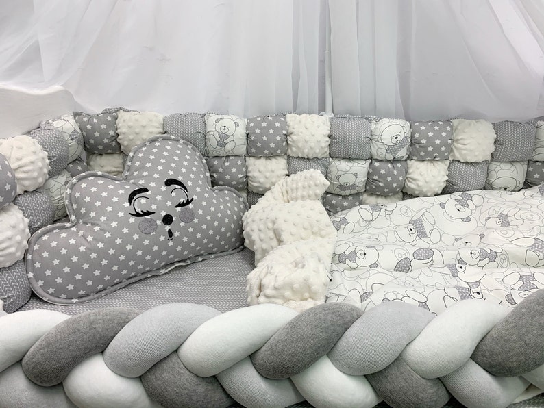 Grey Crib Bumper With Bear Crib Bumper and Grey Bedding Set Etsy