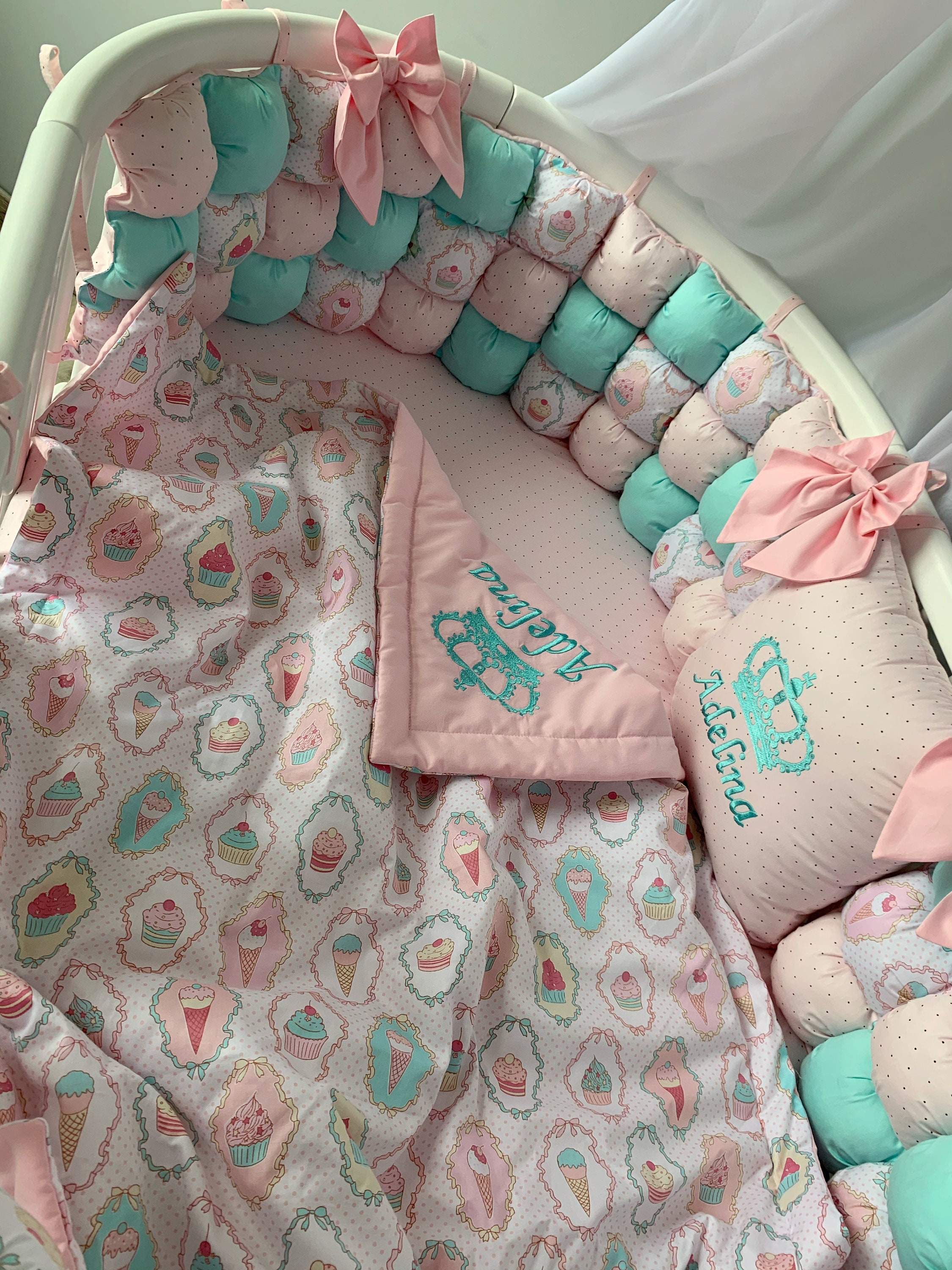 Personalized Baby Crib Bumper Girl Crib Bumper Girl With Etsy