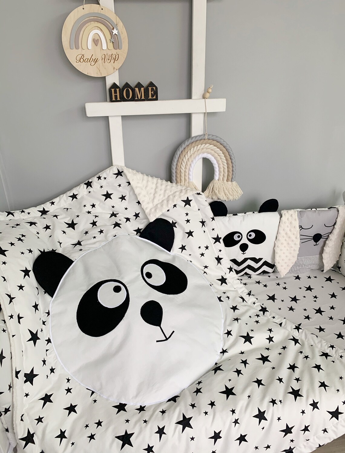 Black and white Baby Crib Bumper and Bedding Set with Panda Etsy