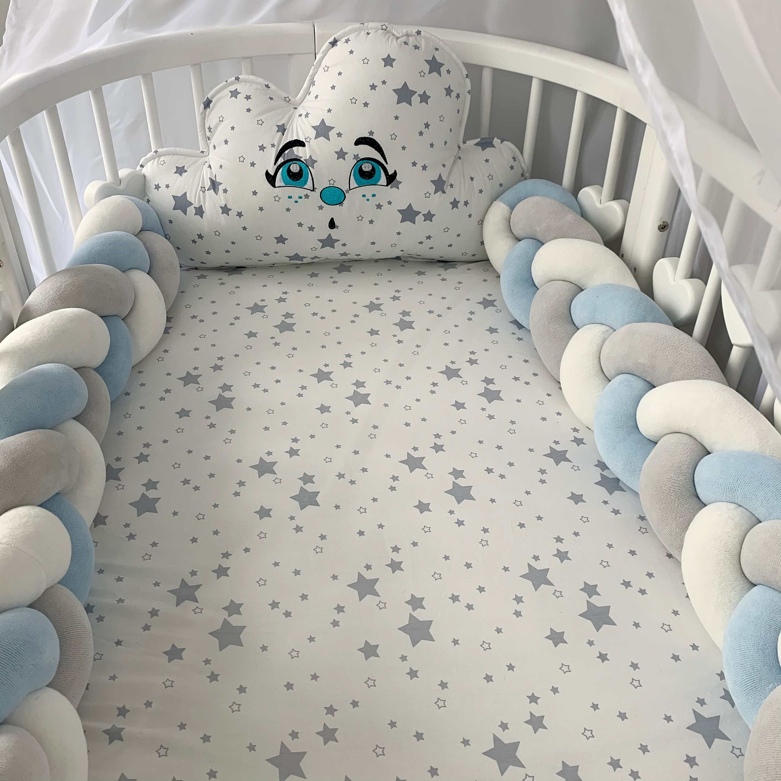 Braided Crib Bumper gray and blue Braided Crib Bumper Baby Etsy