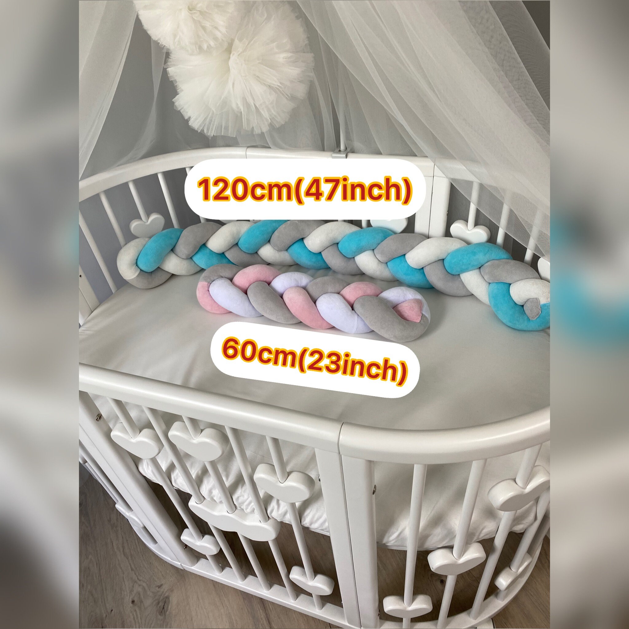 Braided Crib Bumper gray and blue Braided Crib Bumper Baby Etsy