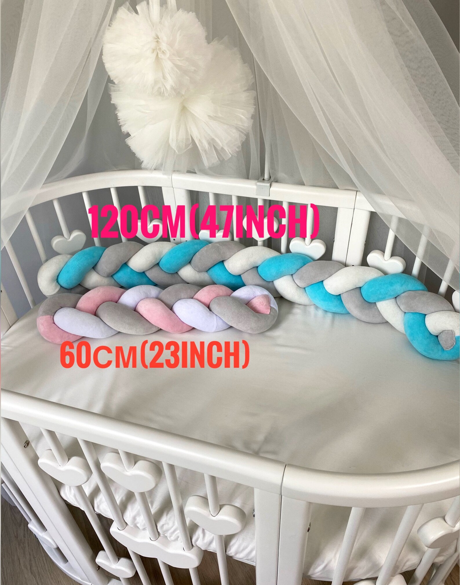 Pink Braided Crib Bumper Grey Braided Crib Bumper Mix Colors Etsy