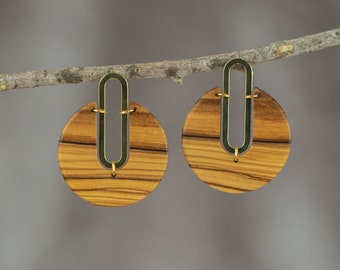 APODIS - Earrings made of solid French olive wood. Original creation & artisanal manufacturing - 100% Made in France
