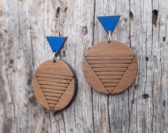 HYMA - Geometric wooden earrings, solid French walnut. Original creation & artisanal manufacturing - 100% Made in France