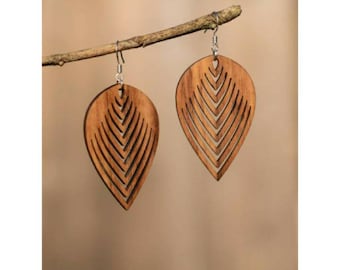 RHEA - Wooden leaf earrings, French solid walnut.