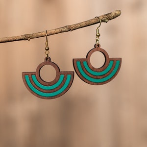 CLEOPATRA - Geometric earrings in wood, solid French walnut. Original creation & artisanal manufacture