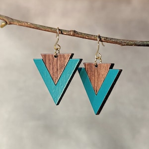 Geometric wooden earrings, solid French walnut. Hand painted. Handmade - Made in France - NAOS model