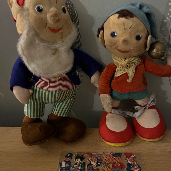 Vintage Merrythought Noddy and Big Ears soft toys with vintage original paper cut outs of Noddy characters