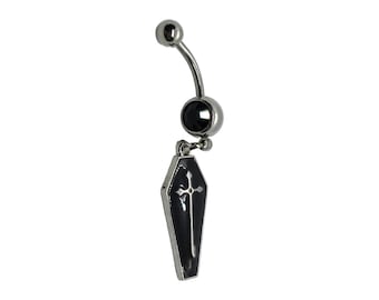 Black Coffin Belly Ring: Gothic Cross Punk Navel Piercing