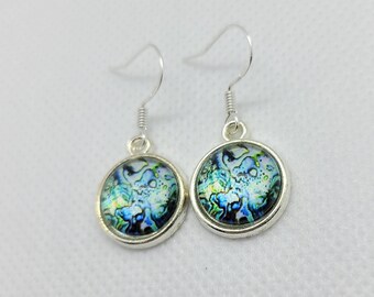Blue & Green Dangle Earrings - Abalone Shell Design Earrings - Everyday Earrings - Minimalist Earrings - Unique Earrings - Dangle Earrings