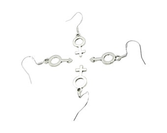 Pendientes de plata S925 con símbolo de género: Venus y Marte