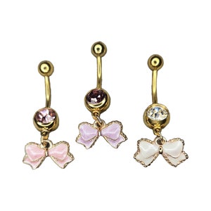 Gold Tone Bow Belly Ring: Girly Surgical Steel Navel Jewelry