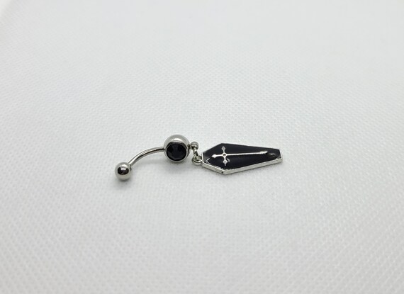 Black Gothic Cross Coffin Belly Button Ring Punk Belly Ring Goth