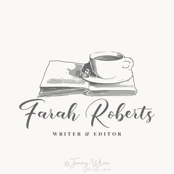 Author's Logo, Journalist Logo, Copywriter Logo, Book and coffee, Reading Writing Logo, Photography Logo, Book seller logo, Premade Logo