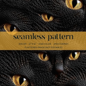 Black Cat Seamless Pattern, Witchy Embroidery Seamless, Gothic Halloween Repeat Pattern, Dark Halloween Digital Paper, Cat Eye Seamless