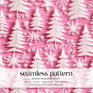Pink Christmas Embroidery Seamless, Christmas Tree Seamless Patterns, Cute Christmas Tree Repeat Pattern, Pink Retro Winter Digital Paper