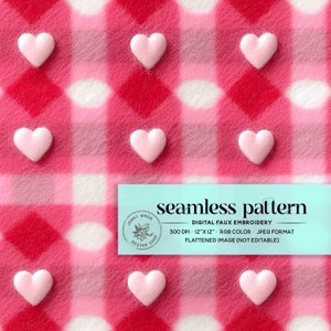 Pink Valentine Plaid Seamless Pattern File, 3D Valentine Hearts Repeating Pattern, Pink Plaid Fabric Texture, Love Seamless Digital Pattern