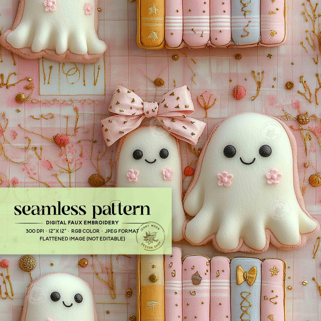 3D Bookish Coquette Ghosts Seamless Pattern, Pink Halloween Ghosts Faux ...