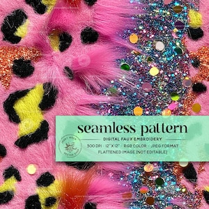 3D Neon Pink Leopard Print Seamless Pattern, Neon Glittery Sequin Animal Print Digital Paper, Bright Leopard Print Repeating File for Print