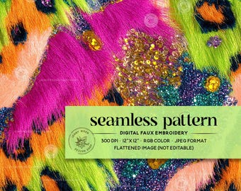 Rainbow Leopard Print Seamless Pattern: Neon Glitter Fabric Design (Digital Paper)