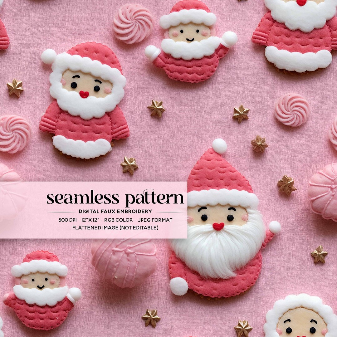 Pink Santa Claus Embroidery Seamless File, Pink Christmas Repeat ...