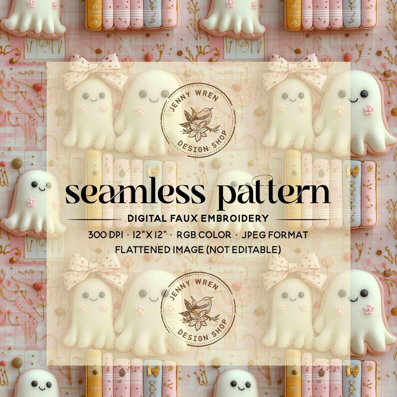 3D Bookish Coquette Ghosts Seamless Pattern, Pink Halloween Ghosts Faux ...