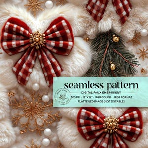 Christmas Coquette Bows Seamless Pattern: Red Checkered Digital Paper