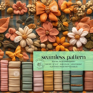 Boho Fall Floral Books and Bows Seamless Pattern, Autumn Library Digital Paper, Cute Book Lover Repeating File, Books and Flowers Seamless