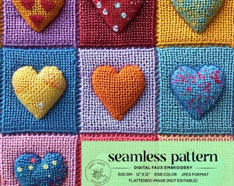 Regenbogen karierte Herzen Musterdesign, 3D Valentinstag Schachbrett Stickerei nahtlose Datei, bunte Herzen kariert digitales Papier