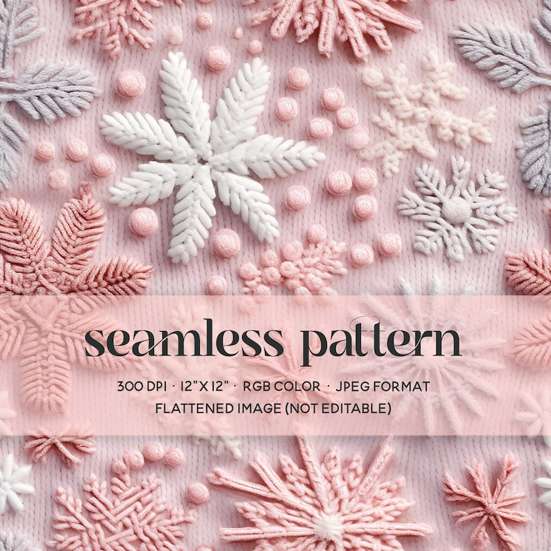 Snow Seamless Pattern, Snowflakes Embroidery Seamless Pattern, Pink ...