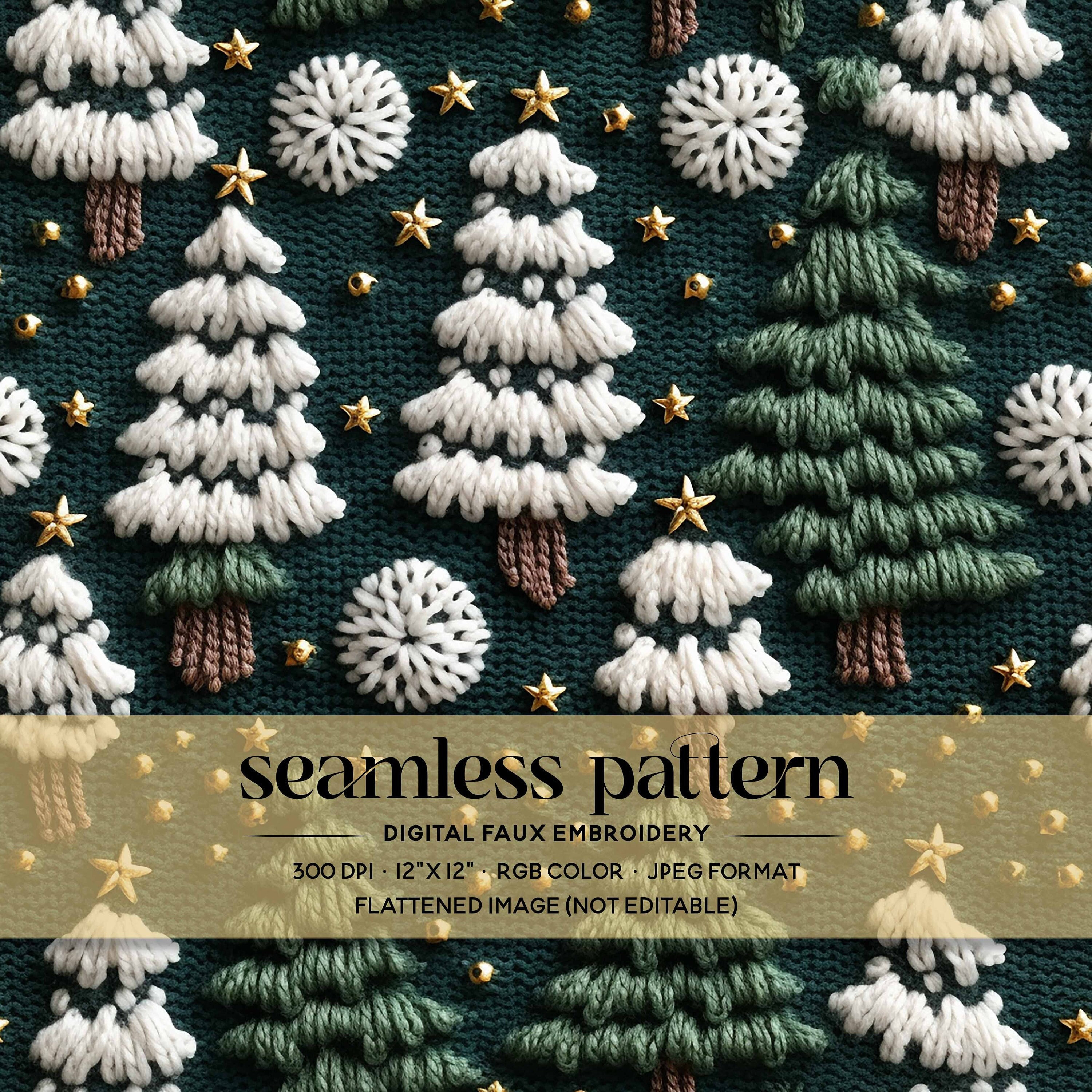 Christmas Tree Embroidery Seamless File, Vintage Christmas Tree Seamless Pattern, Retro Christmas Tree Digital Paper, Christmas Seamless