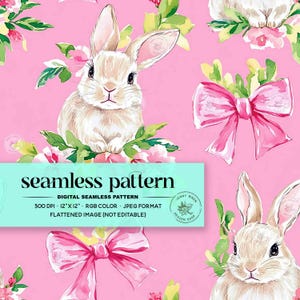 Pink Easter Bunny Seamless Pattern: Coquette Bow Floral (Digital Paper for Sublimation)
