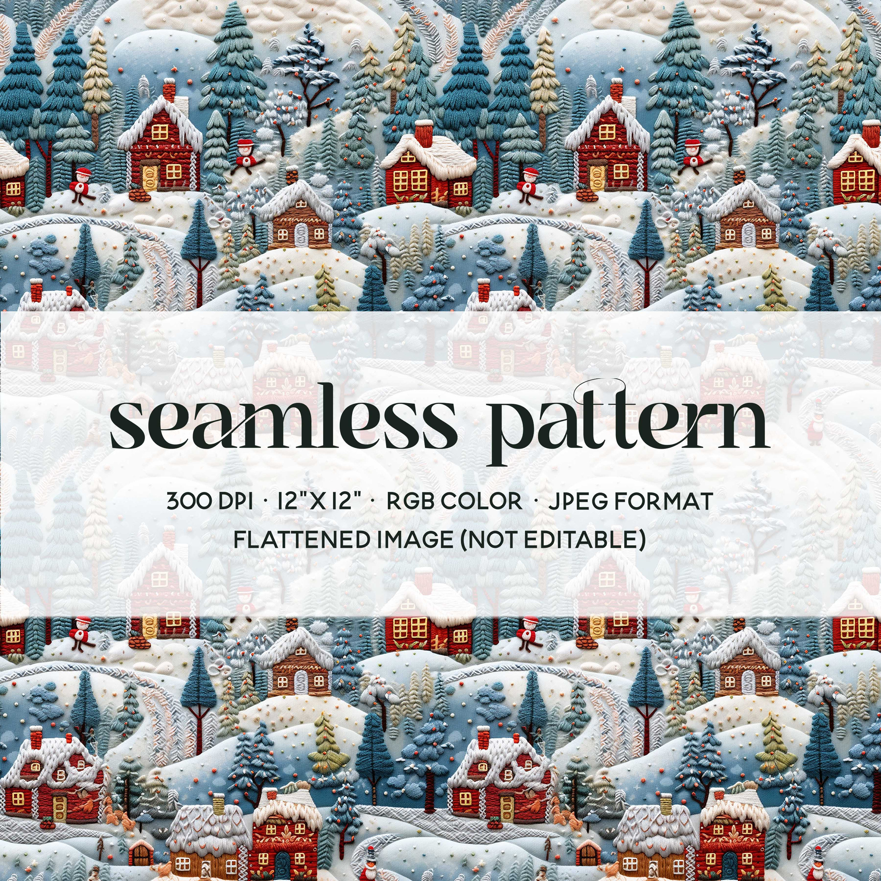 Christmas Village Digital Paper, Winter Night Embroidery Seamless ...