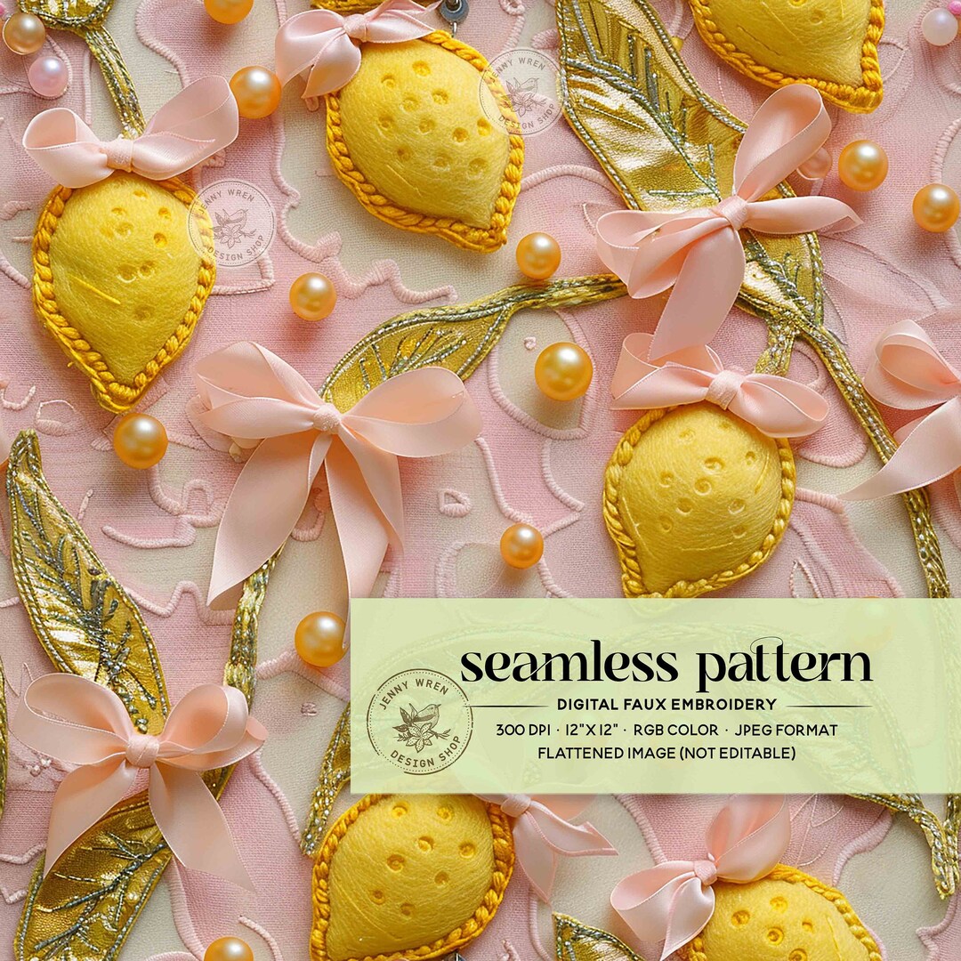 Pink Floral Lemons Embroidery Seamless File, 3D Summer Lemon and Pink ...