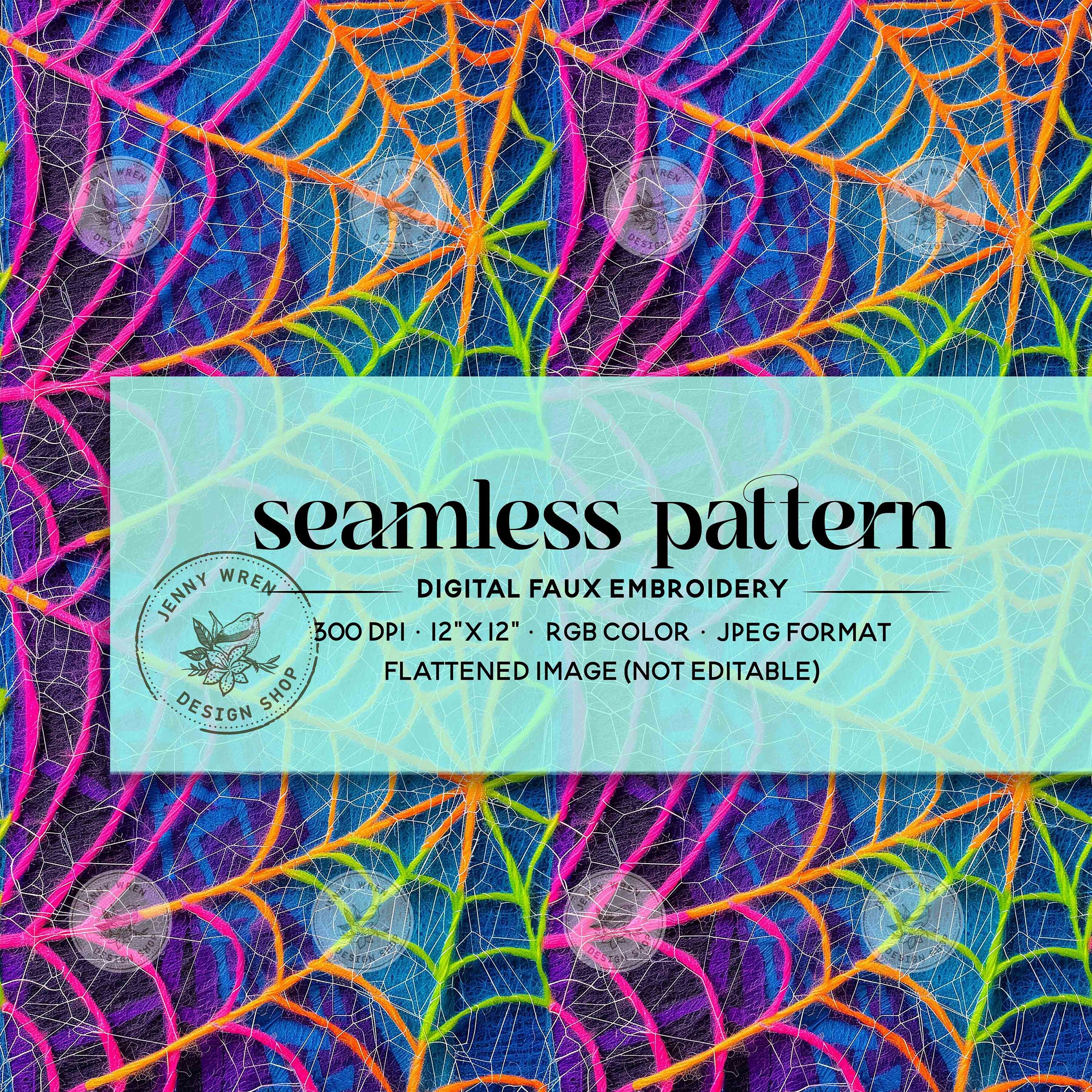 3D Neon Spider Web Seamless Pattern, Neon Halloween Faux Embroidery ...