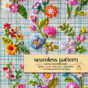 3D Rainbow Floral Faux Embroidery Seamless File, Preppy Flowers Seamless Pattern, Spring Summer Floral Print, Knitted Flowers Digital Paper