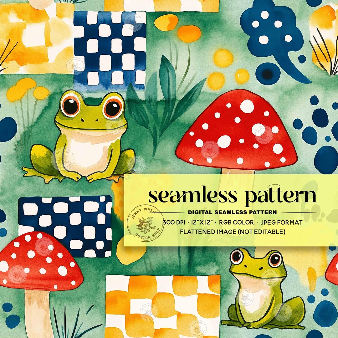 Retro Frog Seamless Pattern: Groovy Mushroom Digital Paper (JPEG) - Etsy