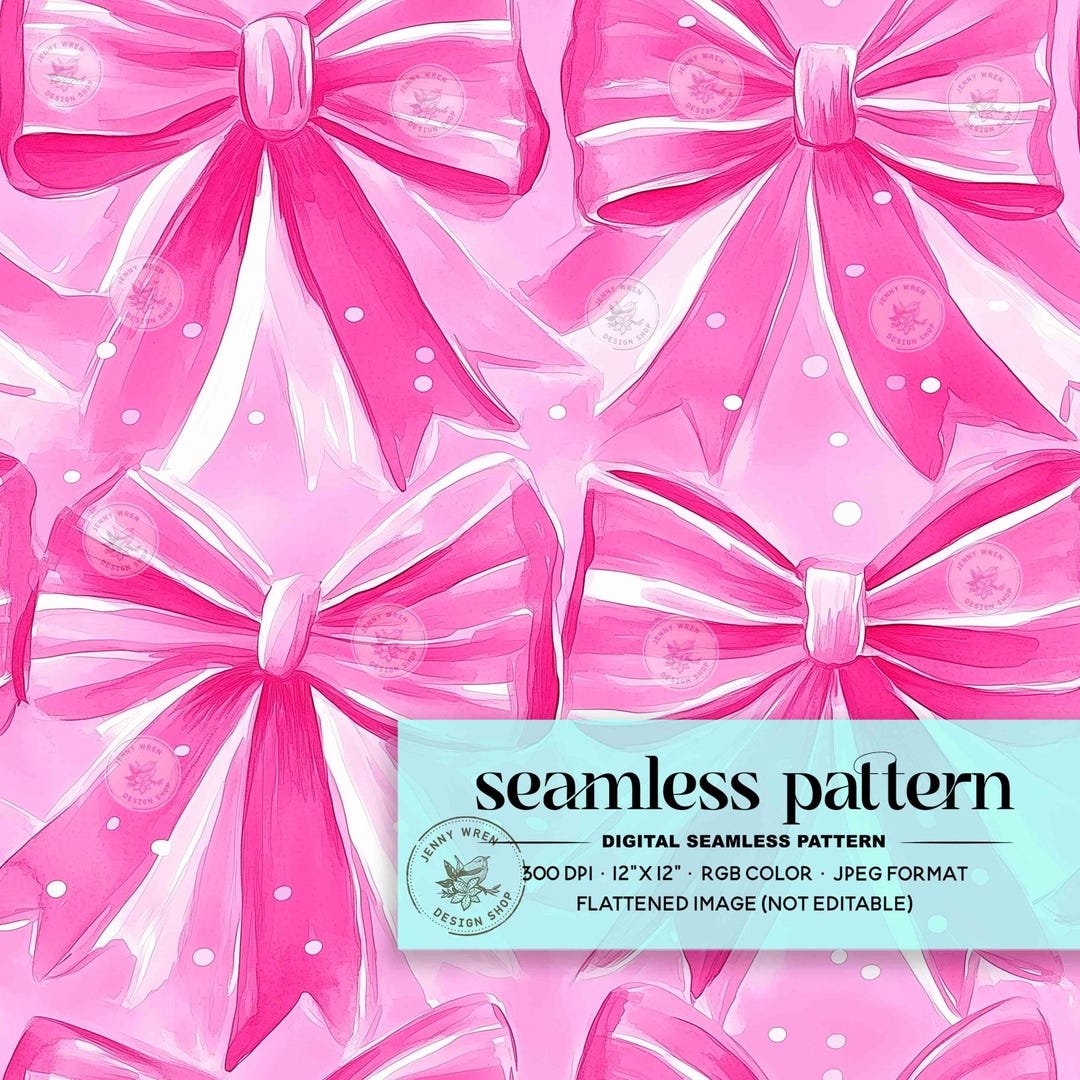 Hot Pink Coquette Bows Seamless Pattern, Preppy Pink Bow Digital Paper ...