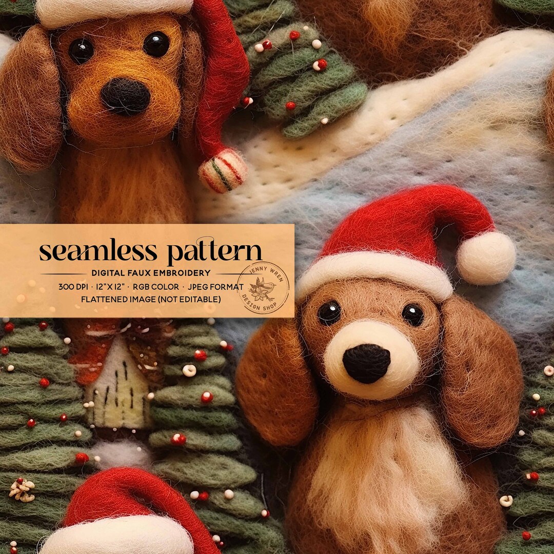 Christmas Tree and Dogs Seamless Pattern, Christmas Puppy Faux