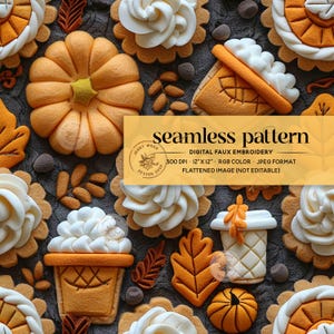 3D Pumpkin Spice Latte Seamless Pattern, Retro Fall Autumn Leaves Digital Paper, Boho Thanksgiving Seamless, Pumpkin Season Surface Design