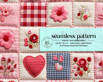 3D Valentine's Day Quilted Hearts Seamless File, Valentine Patchwork Seamless Pattern, Vintage Valentine's Day Repeating File, Digital Paper