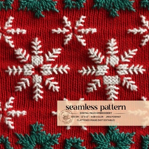 Rot-Weihnachts-Schneeflocken-Kunststickerei Nahtlos, Vintage-Schneeflocken-nahtloses Muster, Vintage-Rot-Grün-Weihnachts-hässlicher Pullover-Wiederholungsmuster