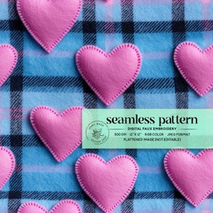 Pink Valentine&#39;s Day Plaid Fabric Texture, Pink Hearts Plaid Fabric Digital Paper, Blue Pink Plaid Seamless Pattern, Winter Fabric Pattern