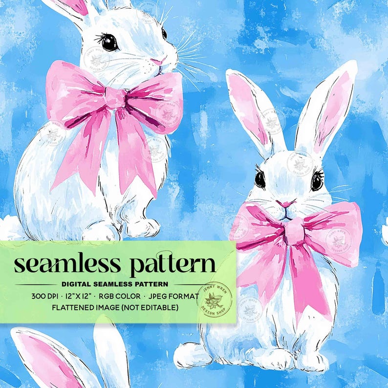 Pink Bow Easter Bunny Seamless File: Coquette Digital Paper (JPEG) - Etsy