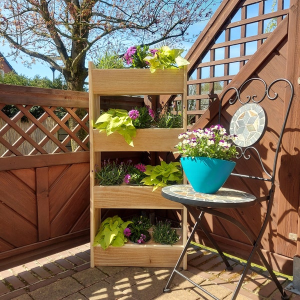 Innovative 12 plant shelf, wooden shelf, terraces & balcony greening, incl. railing bracket, recycled reclaimed wood