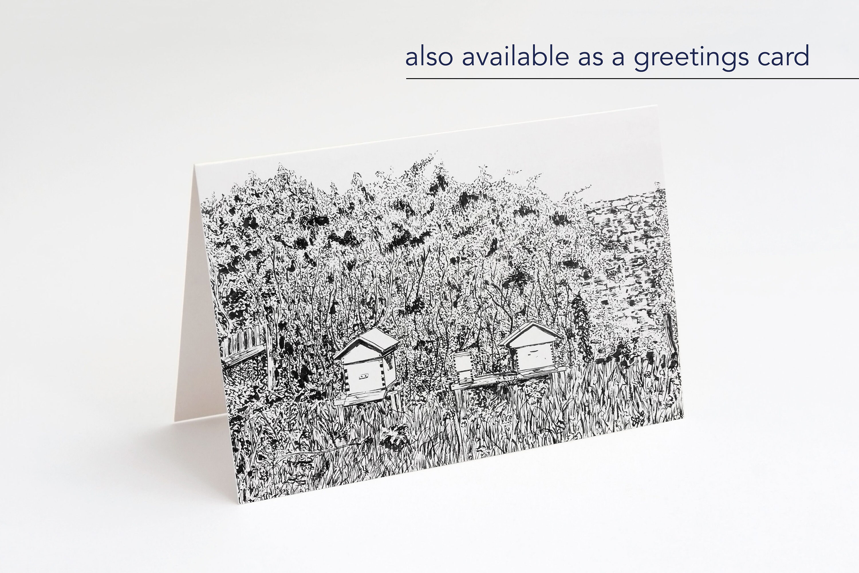 Colmenas de abejas y jardín crecido paisaje de tinta | Etsy