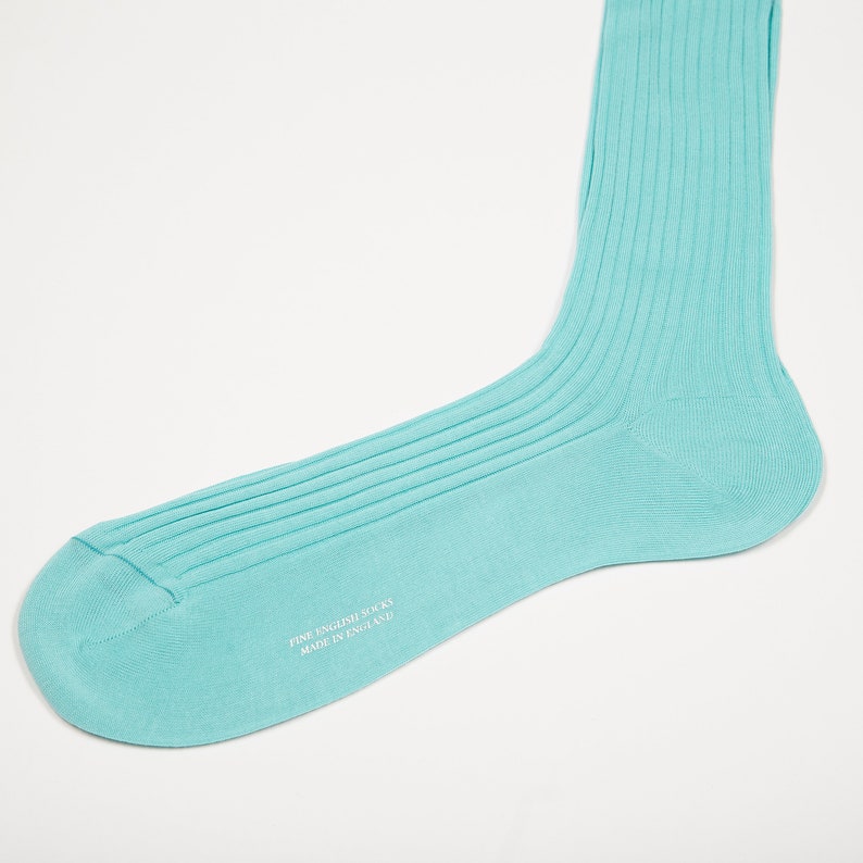 Mens aqua green egyptian cotton luxury ribbed socks