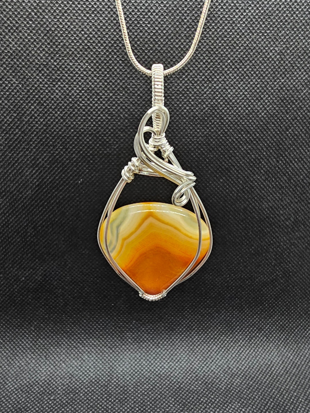 Orange Agate Large Silver Wire Wrapped Pendant Necklace - Etsy