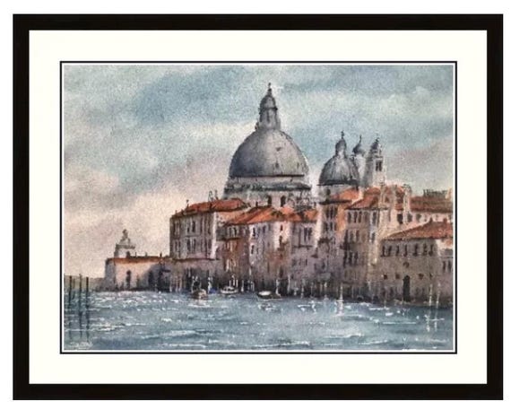 オリジナル水彩画 ヴェネツィア大運河 イタリア、サンタ・マリア